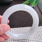 实拍A货翡翠53.5 11.8老坑冰透起胶月光白胖圆条手镯翡翠玉镯