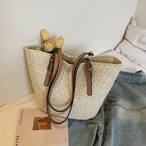 新款复古编织大容量单肩手提包