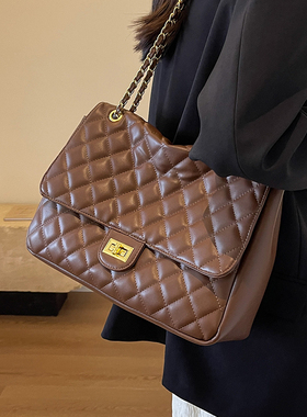 菱格链条红色包包女士2026新款高级感时尚单肩包大容量爆款斜挎包