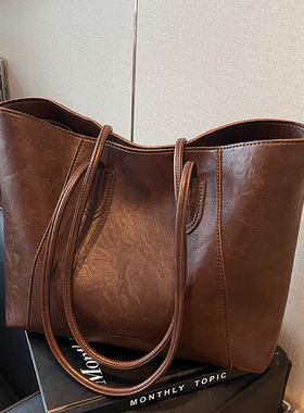 美拉德托特包包女式2025新款高级感复古单肩包大容量托特包通勤包