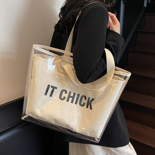 透明果冻包包女2025新款时尚沙滩度假单肩子母包大容量通勤托特包