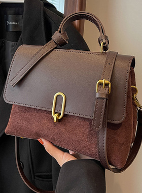 高级质感手提包包女2025新款流行质感单肩包复古麂皮绒斜挎通勤包