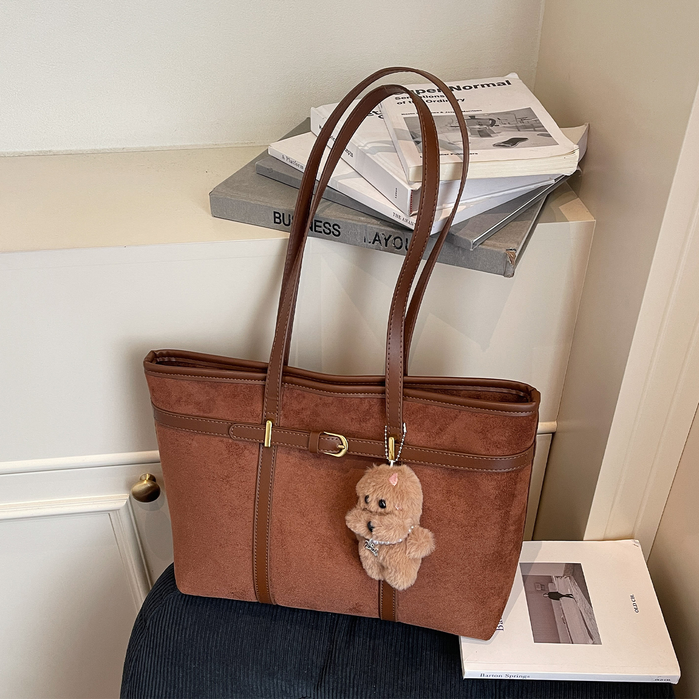 豹纹包包女式2025新款秋冬高级感麂皮绒通勤托特包大容量单肩大包