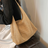 夏天手工编织包包女式 2025新款 单肩包大容量托特包沙滩度假草编包