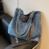 休闲牛仔布包包女式 2025新款 夏流行单肩包大容量托特包上课通勤包