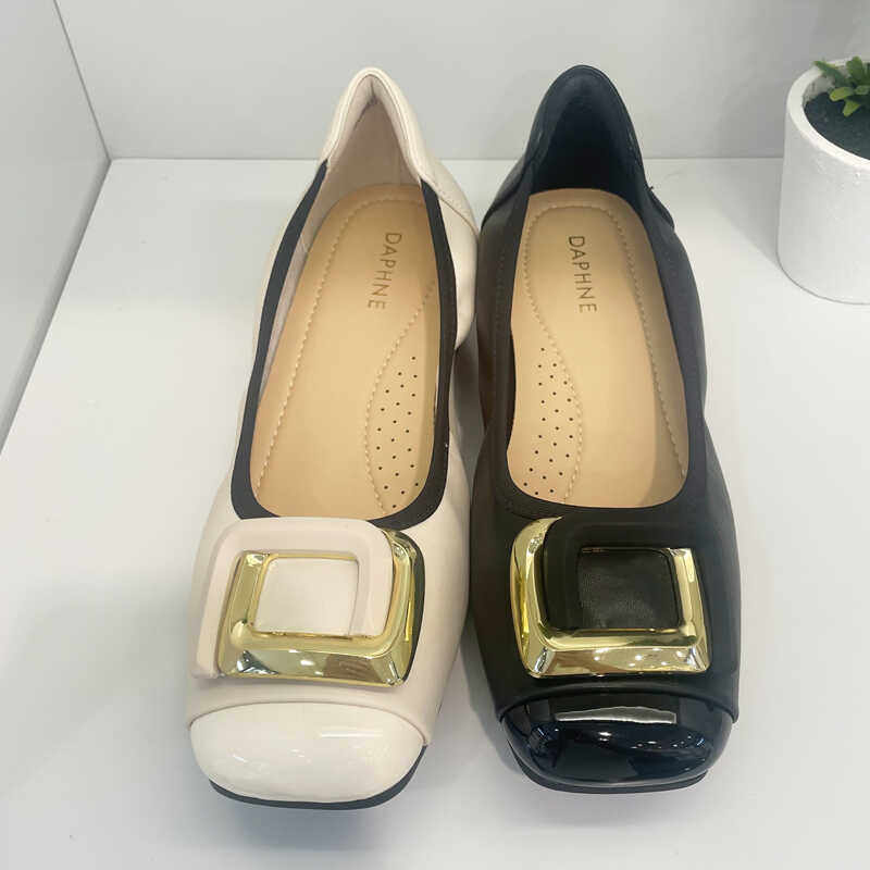 DFNI2024春秋新款秋季平底平跟低跟白色浅口单鞋软底皮鞋女鞋子