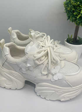 DFNI妮老爹鞋2024年秋季新款真皮厚底增高超轻蝴蝶运动鞋商场同款