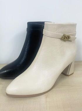 DFNI冬季新款商场同款气质尖头百搭通勤高跟侧拉链短筒时尚单靴