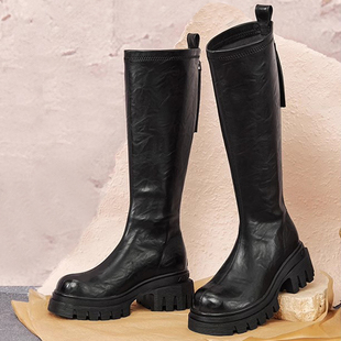 MOLLY LOVE莫丽爱新款女鞋2025新款时尚百搭厚底增高长筒靴
