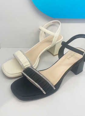 DFNI粗跟凉鞋女2024新款夏季舒适配裙子时尚凉鞋一字带高跟鞋女