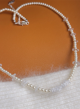 法式简约气质米珠锆石锁骨链小众设计感高级百搭珍珠短项链饰品潮