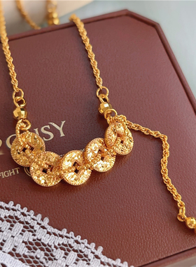 法式简约气质高级感五帝钱碎碎冰项链女百搭通勤国潮风精工锁骨链