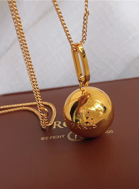 法式复古高级感轻奢小众圆球吊坠项链女百搭通勤气质精工锁骨链潮