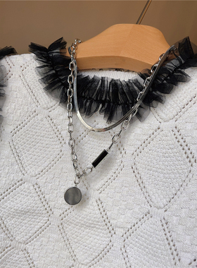 冷淡风气质简约金属链条圆牌项链