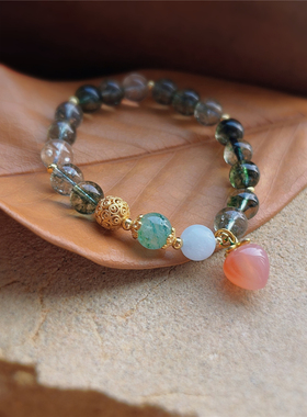 法式复古绿幽灵水晶手链新中式古法掐丝工艺手串女