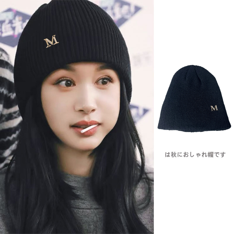 王子文明星同款M标保暖毛线针织包头帽子女秋冬百搭网红爆款冷帽
