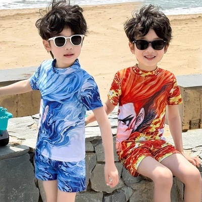 儿童泳衣男童分体新款短袖速干防晒游泳衣宝宝哪吒敖丙泳装套装