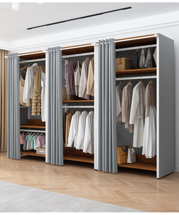 加厚45CM挂衣服防尘双层简易挂衣架落地卧室金属衣帽架开放式衣柜