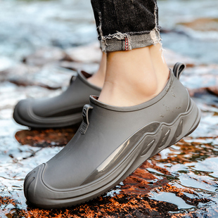 低帮雨鞋男款一体加绒时尚冬天防滑耐磨雨靴厨房工作橡胶鞋防水鞋
