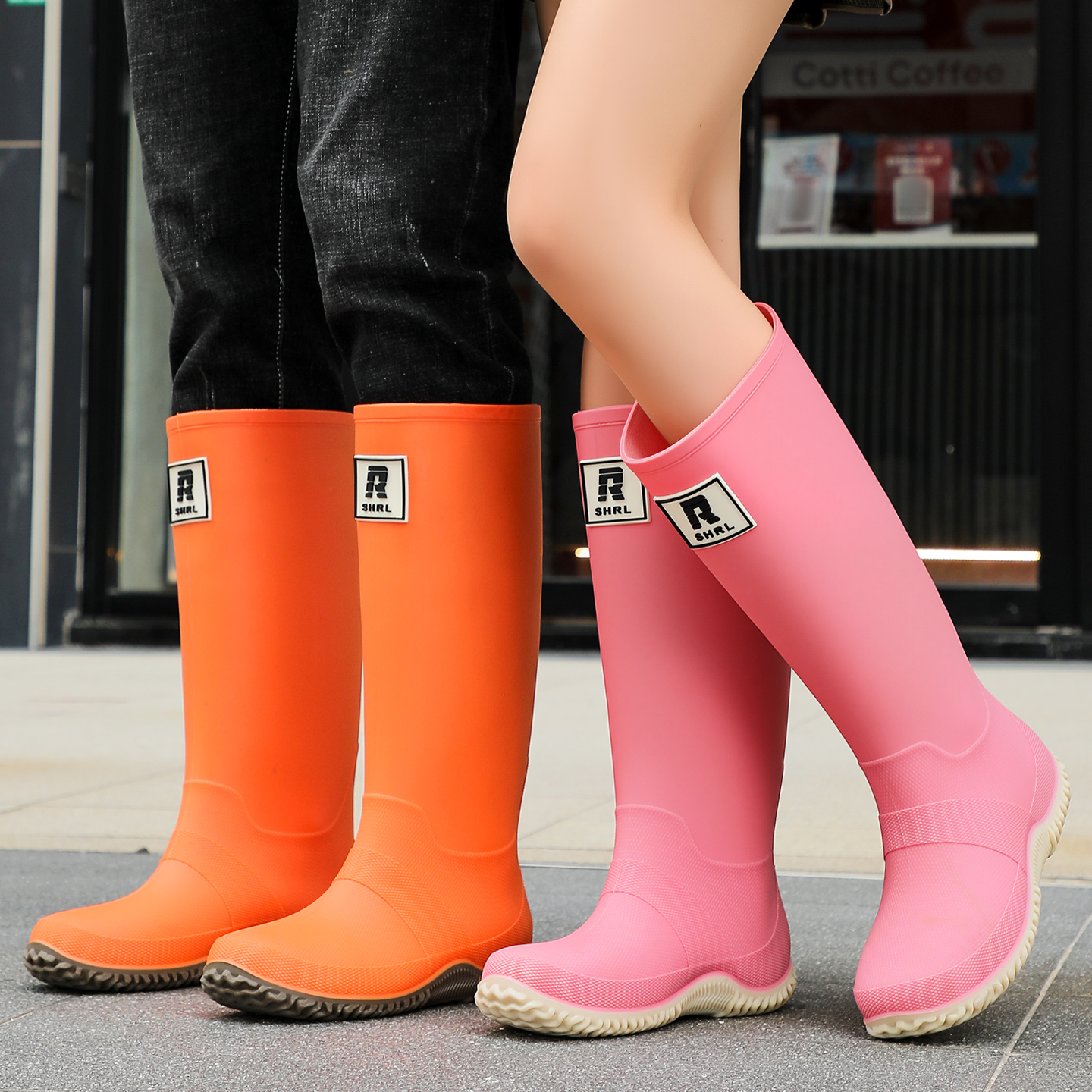 时尚外穿长筒雨鞋男女情侣加绒保暖防水防滑高筒雨靴胶鞋徒步水鞋