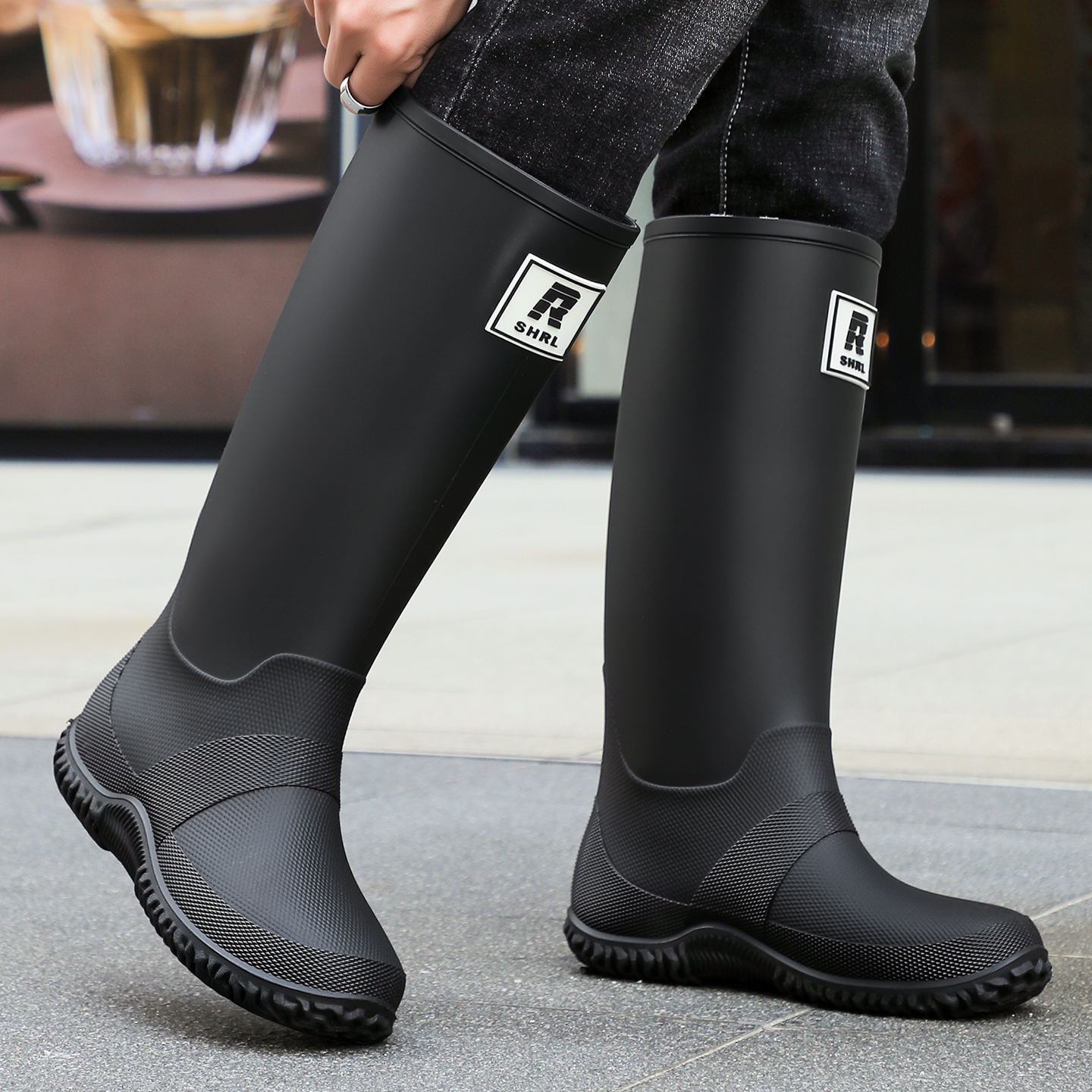 时尚外穿长筒雨鞋男女情侣加绒保暖防水防滑高筒雨靴胶鞋徒步水鞋