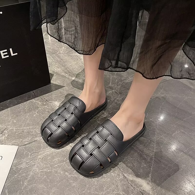 韩版手工复古罗马编织半包凉拖鞋夏季女百搭软底包头半拖