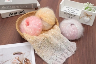 渐变雪花点真丝马海毛彩虹糖豆彩点马海羊毛摇粒绒软糯绿色毛线团