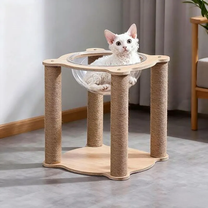 猫爬架跳台小型猫猫架攀爬架猫窝不占地太空舱实木抓柱一体剑麻图片
