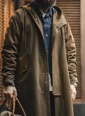 马登工装 美式复古M51磨毛连帽风衣军事风宽松纯棉中长款外套男春