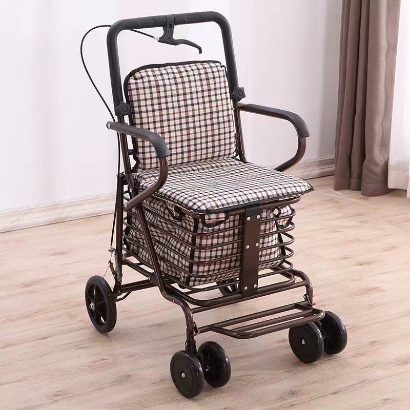 老年代步车折叠购物车座椅可坐四轮买菜助步可推小拉车老人手推车