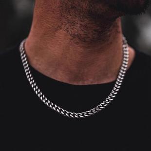 个性小众加粗霸气百搭S925纯银古巴男士项链素链潮牌简约新款首饰
