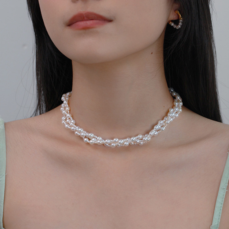 天然淡水珍珠项链多层缠绕锁骨颈