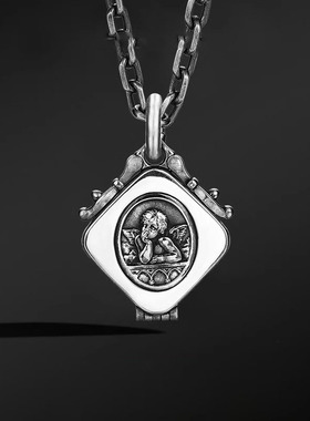 纯银丘比特项链复古小天使吊坠