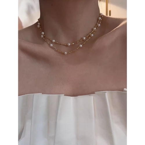 天然珍珠项链女长款毛衣链多层叠戴颈饰优雅轻奢锁骨颈链气质优雅