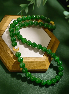 天然碧玉项链女新中式玉石素圈毛衣链手串珠串手链女士礼物