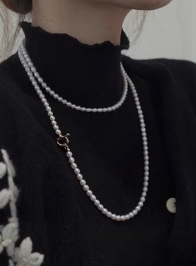 天然淡水珍珠项链女圆珠小米粒锁骨链小众轻奢颈链多层简约锁骨链