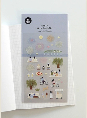 韩国sonia贴纸 midnight picnic午夜烟火 公园野餐赏月手账装饰贴
