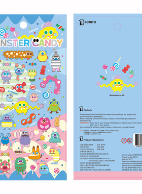 韩国Bonito贴纸 Monster Candy 可爱糖果怪兽手帐水杯玩具装饰贴