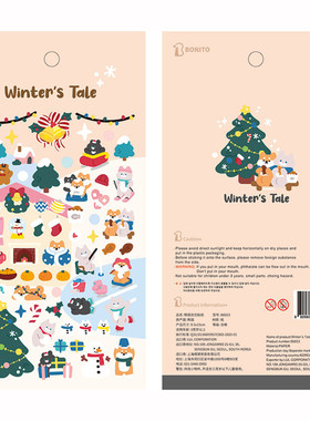 韩国Bonito贴纸 Winter's Tale 可爱小动物圣诞手帐素材装饰贴画