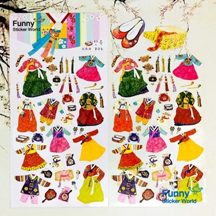韩国funny贴纸 koren traditional clothes 韩服手账素材装饰贴