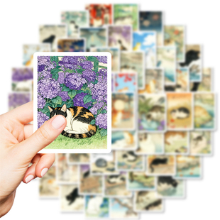 拾乐贴纸包 庭院猫咪系列 日系浮世绘风格可爱猫咪手账素材装饰贴