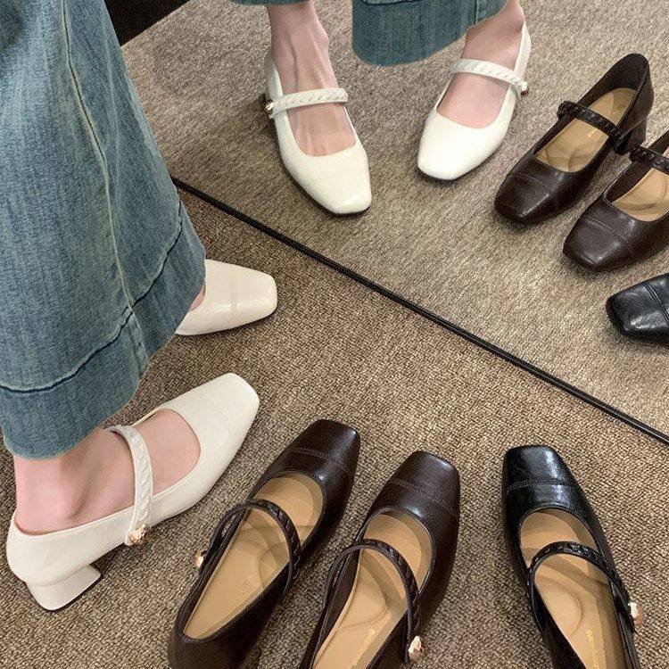 玛丽珍女鞋2026新款春季粗跟单鞋子方头小皮鞋英伦风网红高跟鞋,女鞋,浅口单鞋,淘宝优惠券,粉丝福利购,淘宝优惠卷