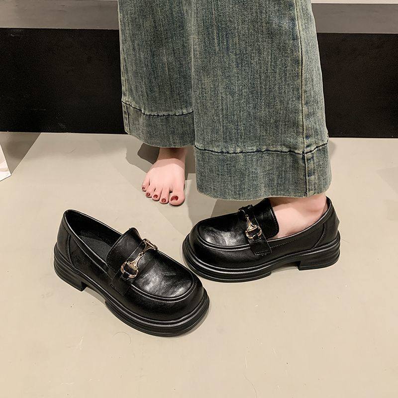 时尚款学院风厚底乐福鞋女款2026春秋新款一脚蹬单鞋黑色jk小皮鞋,女鞋,深口单鞋,淘宝优惠券,粉丝福利购,淘宝优惠卷