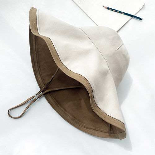 双面纯棉米色大帽檐防晒