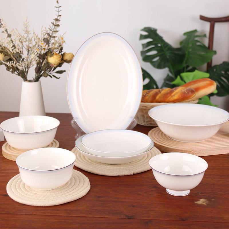 安维娜唐山骨瓷创意轻奢简约北欧风家用清湛骨瓷餐具碗盘碟组合
