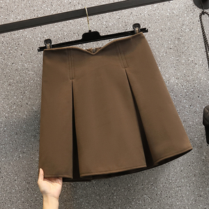 RS49147#秋冬新款胖MM收腰显瘦鱼骨小蛮腰毛呢半身裙A字裙