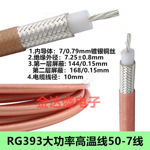 RG393大功率电缆 SFF-50-7全铜双屏蔽低损耗电缆RG393 射频电缆线