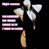 「黑旗绮梦」小胸显大古典性感旗袍套装 镂空御姐开叉复古睡裙qqny