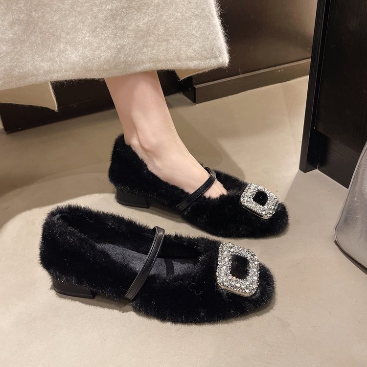 新款秋冬季薄绒玛丽珍外穿通勤鞋