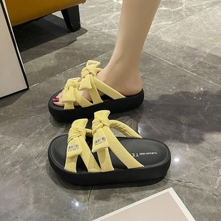女配裙子增高沙滩鞋 厚底凉拖鞋 外穿蝴蝶结一字拖鞋 女2025新款 夏季